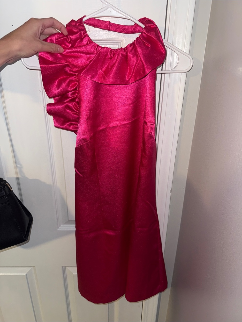 French Connection Hot Pink Satin Ruffle Dress